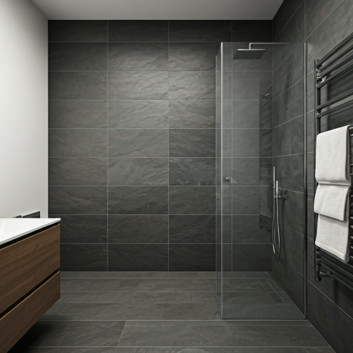 Baño moderno con ducha en lugar de bañera y acabados de calidad